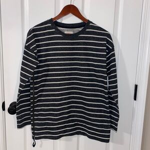 Lou & Gray white and gray striped crew neck sweater with side zipper size XS.